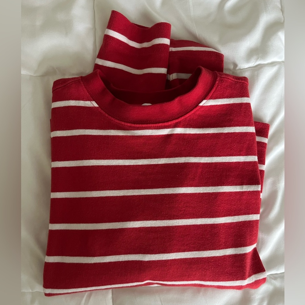 AYR The Half Day Tee, Pomodoro Red and White Stripe, Size Small